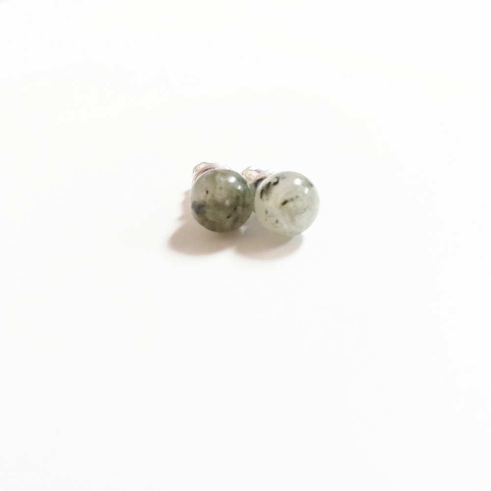 Round Ball Stud Earrings Green Faux Stone